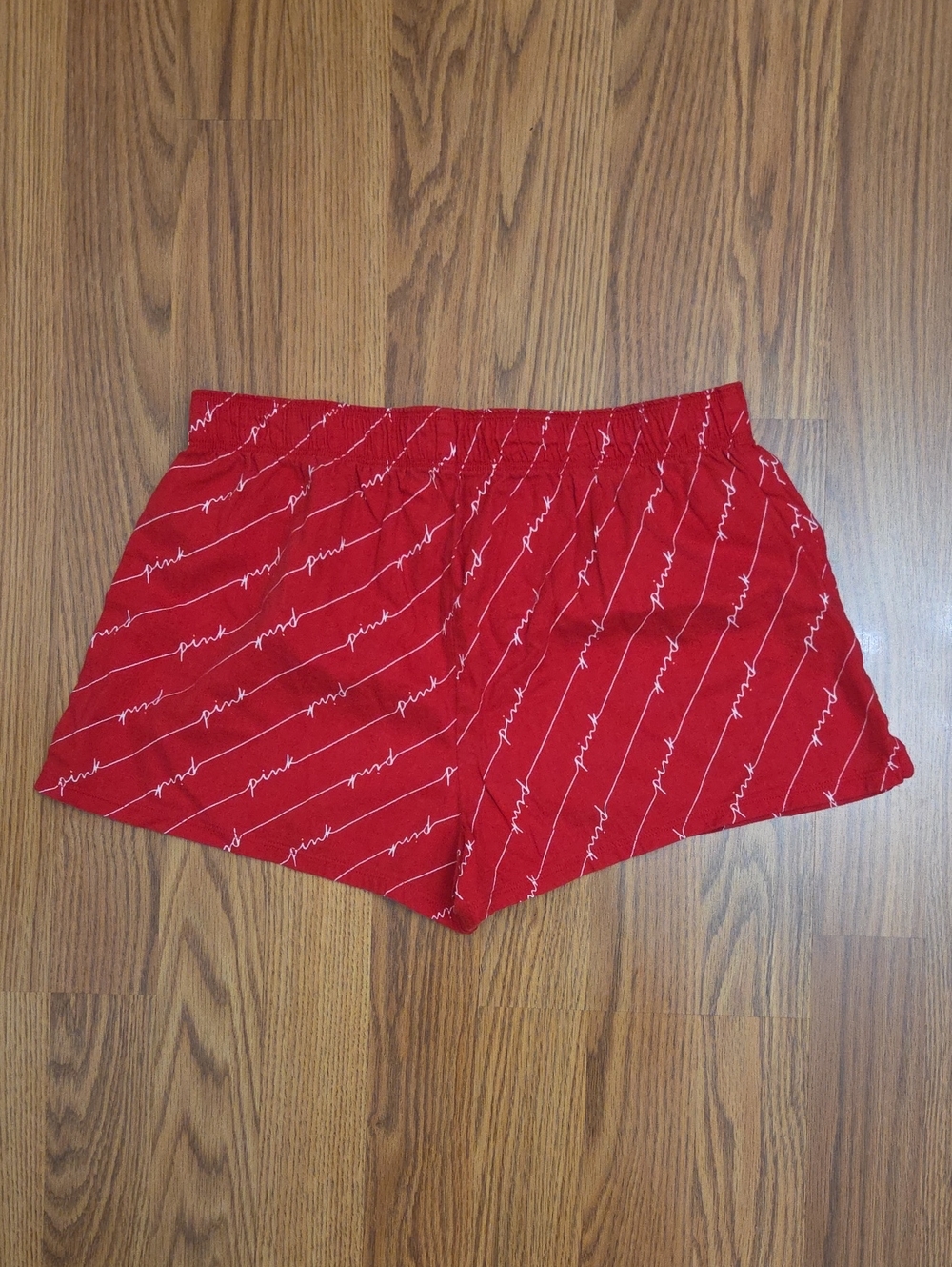 Victoria's Secret PINK Logo Script Flannel Boxy Pajama Shorts Red & White/ XS